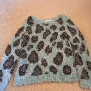 Light Blue Long Sleeve Leopard Print Sweater